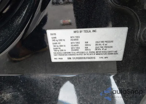 2020 Tesla Model Y Long Range Dual Motor All-Wheel Drive z USA, uszkodzony, nr VIN 5YJYGDEE0LF042815